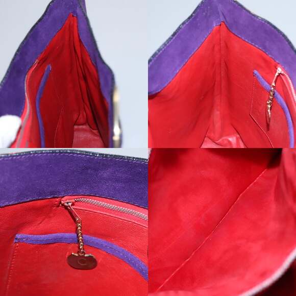 CELINE Circle Shoulder Bag Suede Purple Green Gold - Picture 12 of 12